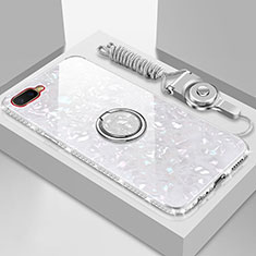 Custodia Silicone Specchio Laterale Cover con Magnetico Anello Supporto T01 per Oppo K1 Bianco