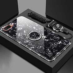 Custodia Silicone Specchio Laterale Cover con Magnetico Anello Supporto T01 per Oppo R17 Neo Nero
