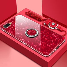 Custodia Silicone Specchio Laterale Cover con Magnetico Anello Supporto T01 per Oppo R17 Neo Rosso
