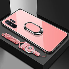 Custodia Silicone Specchio Laterale Cover con Magnetico Anello Supporto T01 per Samsung Galaxy Note 10 Plus 5G Rosa
