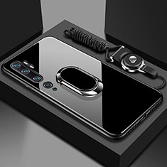Custodia Silicone Specchio Laterale Cover con Magnetico Anello Supporto T01 per Xiaomi Mi Note 10 Nero