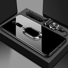 Custodia Silicone Specchio Laterale Cover con Magnetico Anello Supporto T01 per Xiaomi Redmi K20 Nero