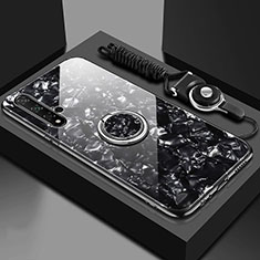 Custodia Silicone Specchio Laterale Cover con Magnetico Anello Supporto T02 per Huawei Nova 5 Nero