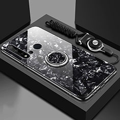 Custodia Silicone Specchio Laterale Cover con Magnetico Anello Supporto T02 per Huawei Nova 5i Nero