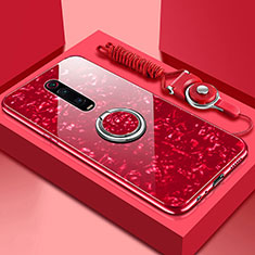 Custodia Silicone Specchio Laterale Cover con Magnetico Anello Supporto T02 per Xiaomi Mi 9T Pro Rosso