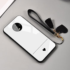Custodia Silicone Specchio Laterale Cover T02 per OnePlus 7T Bianco