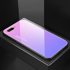 Custodia Silicone Specchio Laterale Sfumato Arcobaleno Cover H01 per Oppo R15X Viola