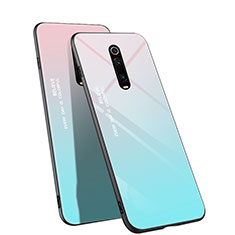 Custodia Silicone Specchio Laterale Sfumato Arcobaleno Cover H01 per Xiaomi Redmi K20 Pro Ciano