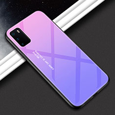 Custodia Silicone Specchio Laterale Sfumato Arcobaleno Cover H02 per Huawei Honor V30 5G Viola