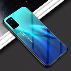 Custodia Silicone Specchio Laterale Sfumato Arcobaleno Cover H02 per Huawei Honor View 30 Pro 5G Cielo Blu