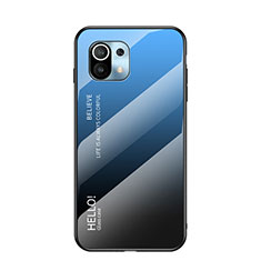 Custodia Silicone Specchio Laterale Sfumato Arcobaleno Cover H02 per Xiaomi Mi 11 Lite 5G Blu