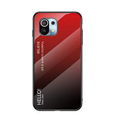 Custodia Silicone Specchio Laterale Sfumato Arcobaleno Cover H02 per Xiaomi Mi 11 Lite 5G NE Rosso