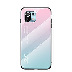 Custodia Silicone Specchio Laterale Sfumato Arcobaleno Cover H02 per Xiaomi Mi 11 Lite 5G Rosa
