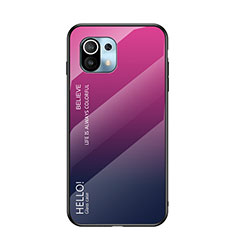 Custodia Silicone Specchio Laterale Sfumato Arcobaleno Cover H02 per Xiaomi Mi 11 Lite 5G Rosa Caldo