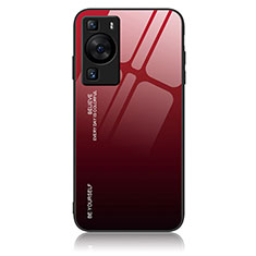 Custodia Silicone Specchio Laterale Sfumato Arcobaleno Cover JM2 per Huawei P60 Rosso