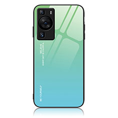 Custodia Silicone Specchio Laterale Sfumato Arcobaleno Cover JM2 per Huawei P60 Verde