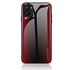 Custodia Silicone Specchio Laterale Sfumato Arcobaleno Cover JM2 per Realme C33 (2023) Rosso