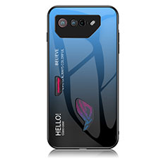 Custodia Silicone Specchio Laterale Sfumato Arcobaleno Cover LS1 per Asus ROG Phone 7 Ultimate Blu