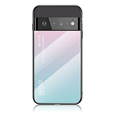 Custodia Silicone Specchio Laterale Sfumato Arcobaleno Cover LS1 per Google Pixel 6 Pro 5G Ciano