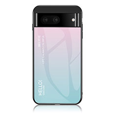 Custodia Silicone Specchio Laterale Sfumato Arcobaleno Cover LS1 per Google Pixel 7 5G Ciano