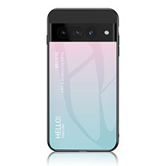 Custodia Silicone Specchio Laterale Sfumato Arcobaleno Cover LS1 per Google Pixel 7 Pro 5G Ciano