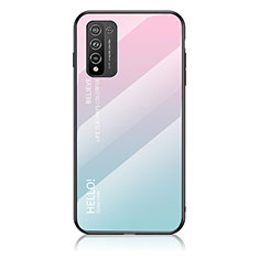 Custodia Silicone Specchio Laterale Sfumato Arcobaleno Cover LS1 per Huawei Honor 10X Lite Ciano