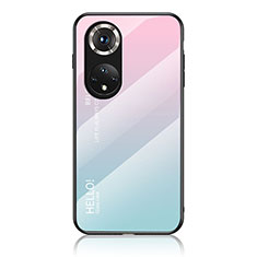 Custodia Silicone Specchio Laterale Sfumato Arcobaleno Cover LS1 per Huawei Honor 50 Pro 5G Ciano