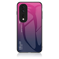 Custodia Silicone Specchio Laterale Sfumato Arcobaleno Cover LS1 per Huawei Honor 80 Pro 5G Rosa Caldo