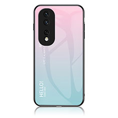 Custodia Silicone Specchio Laterale Sfumato Arcobaleno Cover LS1 per Huawei Honor 80 Pro Flat 5G Ciano