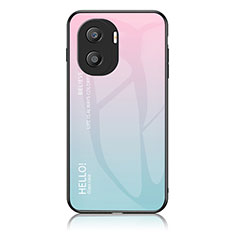 Custodia Silicone Specchio Laterale Sfumato Arcobaleno Cover LS1 per Huawei Honor X40i 5G Ciano