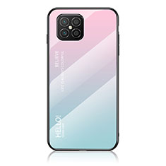 Custodia Silicone Specchio Laterale Sfumato Arcobaleno Cover LS1 per Huawei Nova 8 SE 4G Ciano