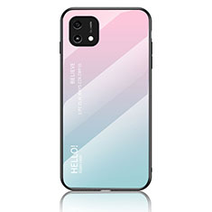 Custodia Silicone Specchio Laterale Sfumato Arcobaleno Cover LS1 per Oppo A16e Ciano