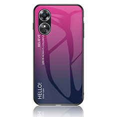 Custodia Silicone Specchio Laterale Sfumato Arcobaleno Cover LS1 per Oppo A17 Rosa Caldo