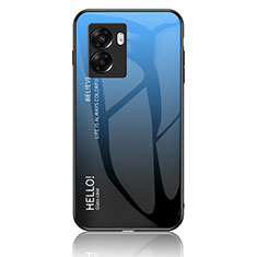 Custodia Silicone Specchio Laterale Sfumato Arcobaleno Cover LS1 per Oppo A57 5G Blu