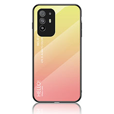 Custodia Silicone Specchio Laterale Sfumato Arcobaleno Cover LS1 per Oppo A95 5G Giallo