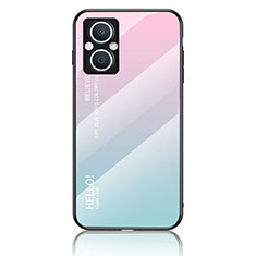 Custodia Silicone Specchio Laterale Sfumato Arcobaleno Cover LS1 per Oppo A96 5G Ciano