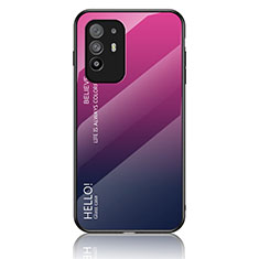 Custodia Silicone Specchio Laterale Sfumato Arcobaleno Cover LS1 per Oppo F19 Pro+ Plus 5G Rosa Caldo