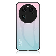 Custodia Silicone Specchio Laterale Sfumato Arcobaleno Cover LS1 per Oppo Find X6 Pro 5G Ciano