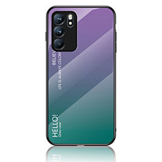 Custodia Silicone Specchio Laterale Sfumato Arcobaleno Cover LS1 per Oppo Reno6 5G Multicolore