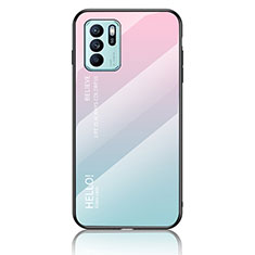 Custodia Silicone Specchio Laterale Sfumato Arcobaleno Cover LS1 per Oppo Reno6 Z 5G Ciano