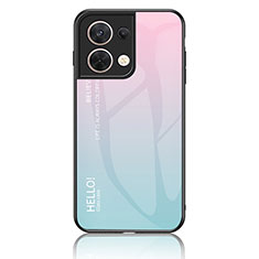 Custodia Silicone Specchio Laterale Sfumato Arcobaleno Cover LS1 per Oppo Reno9 Pro 5G Ciano