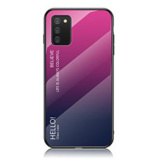 Custodia Silicone Specchio Laterale Sfumato Arcobaleno Cover LS1 per Samsung Galaxy A03s Rosa Caldo