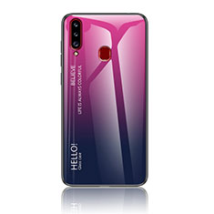 Custodia Silicone Specchio Laterale Sfumato Arcobaleno Cover LS1 per Samsung Galaxy A20s Rosa Caldo