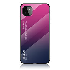 Custodia Silicone Specchio Laterale Sfumato Arcobaleno Cover LS1 per Samsung Galaxy A22s 5G Rosa Caldo