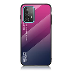 Custodia Silicone Specchio Laterale Sfumato Arcobaleno Cover LS1 per Samsung Galaxy A52 4G Rosa Caldo