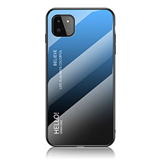 Custodia Silicone Specchio Laterale Sfumato Arcobaleno Cover LS1 per Samsung Galaxy F42 5G Blu
