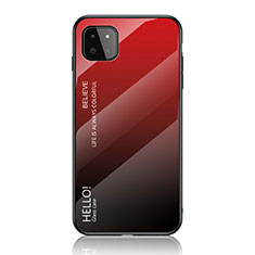 Custodia Silicone Specchio Laterale Sfumato Arcobaleno Cover LS1 per Samsung Galaxy F42 5G Rosso