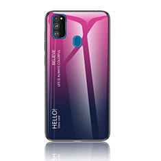Custodia Silicone Specchio Laterale Sfumato Arcobaleno Cover LS1 per Samsung Galaxy M21 Rosa Caldo