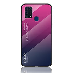 Custodia Silicone Specchio Laterale Sfumato Arcobaleno Cover LS1 per Samsung Galaxy M31 Prime Edition Rosa Caldo