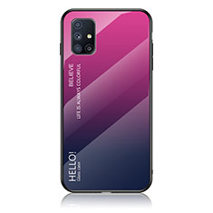 Custodia Silicone Specchio Laterale Sfumato Arcobaleno Cover LS1 per Samsung Galaxy M31s Rosa Caldo